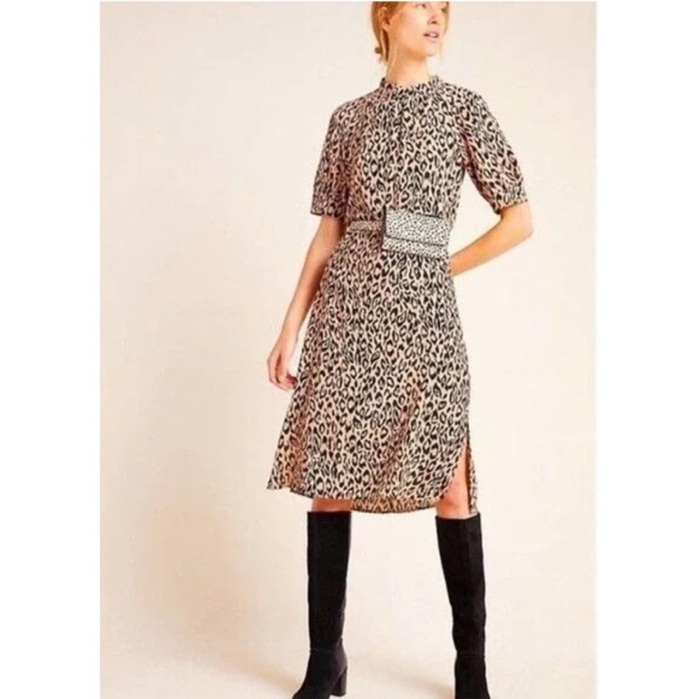 Anthropologie McKenzie Leopard Print Midi Dress Size XS
